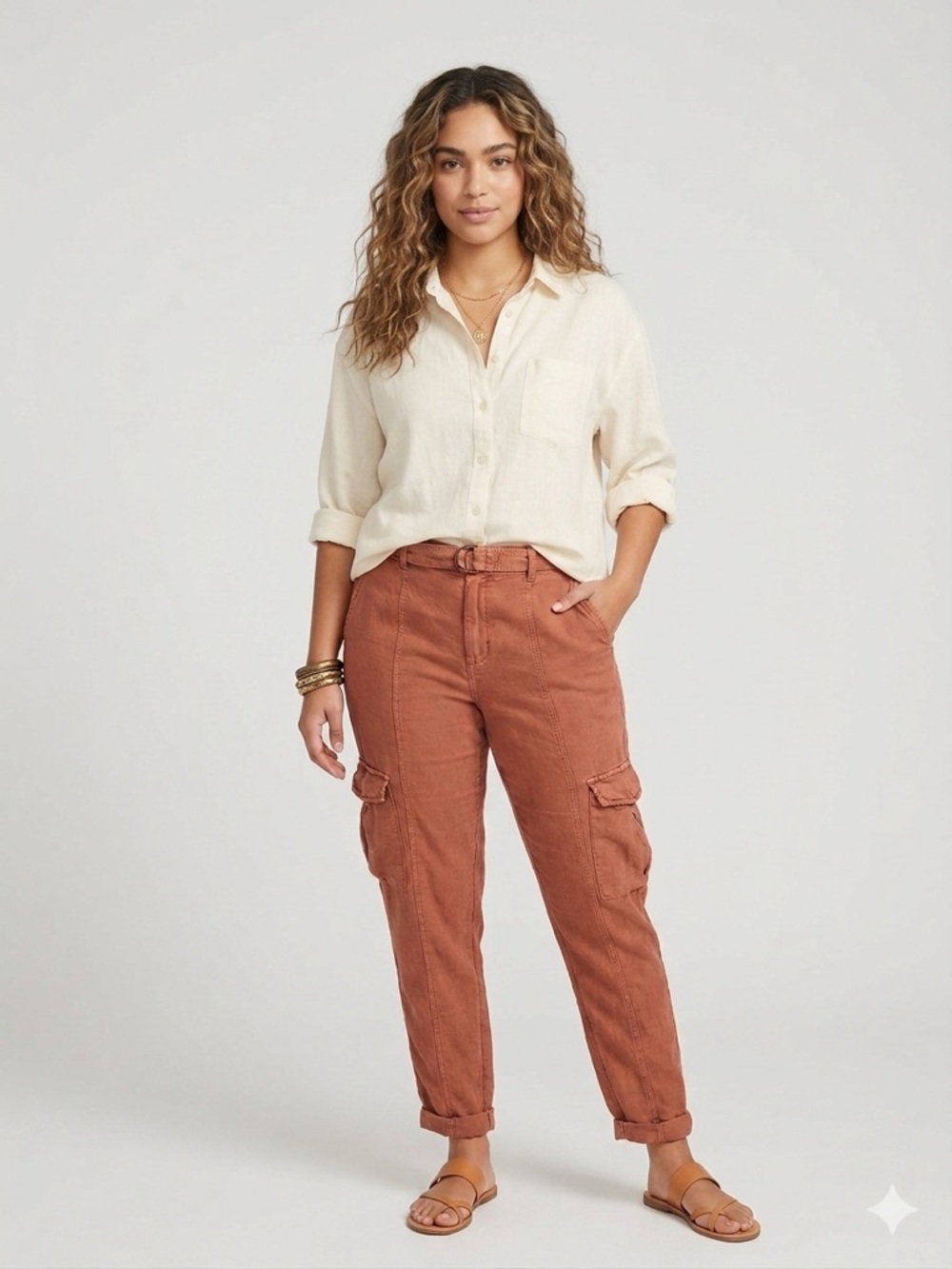 Nicole Miller Teracotta Cargo Pants High Rise Utility Tapered Ankle SMALL